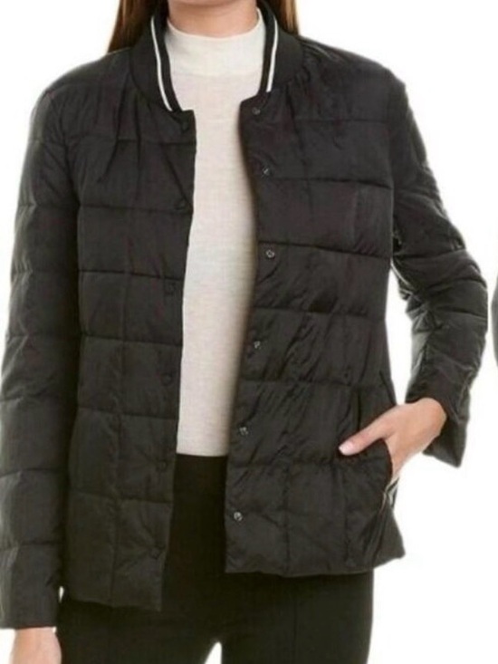 Trina Turk Jackets & Blazers - Trina Turk Lightweight Quilted Down Jacket Black Snap Front Minimalist Coat L